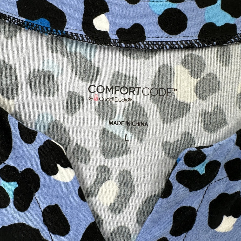 Cuddl Duds Leopard Print Sleeveless Shift Dress Womens LARGE Blue Black - Picture 4 of 8